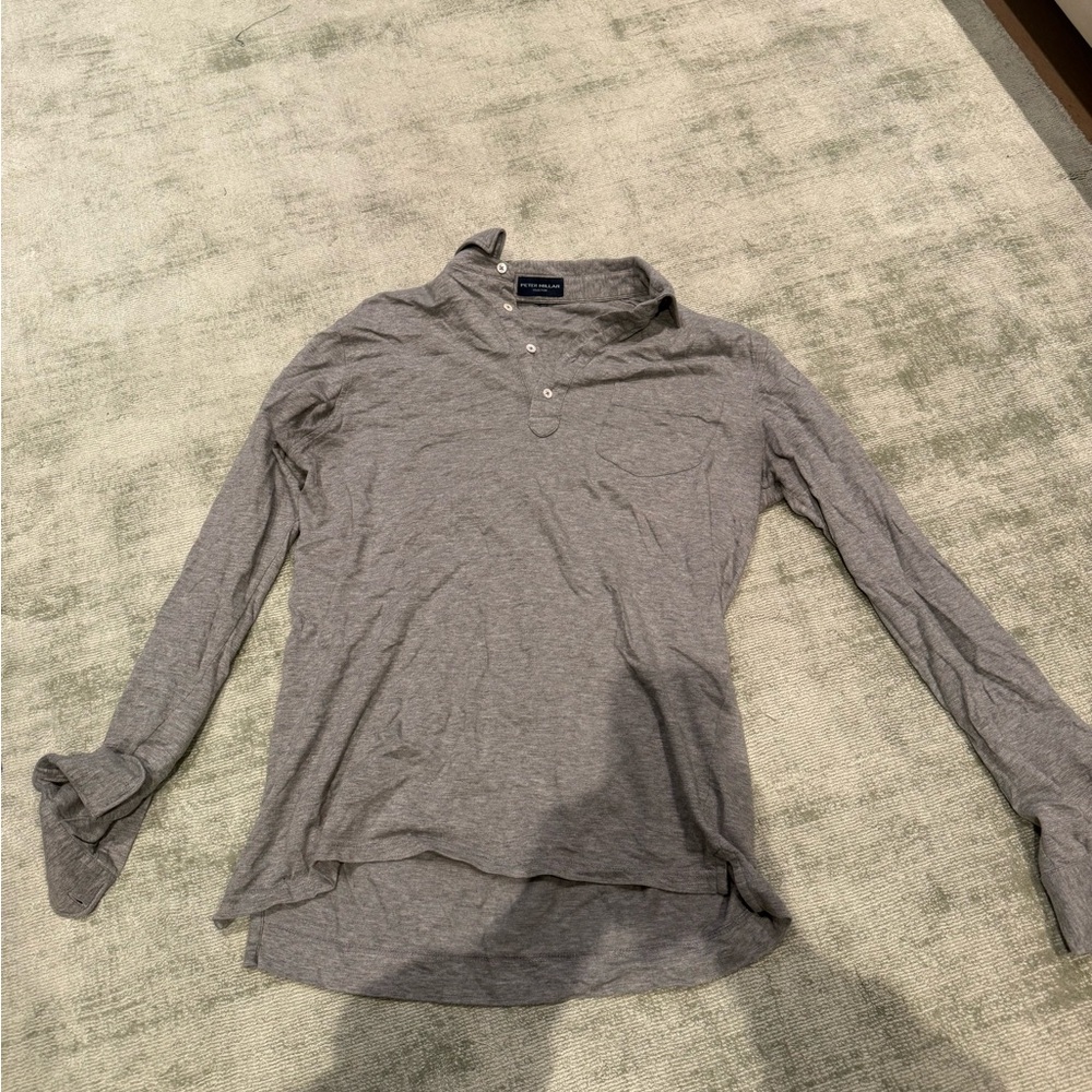 Peter Millar Men's Gray Long Sleeve Henley Shirt
